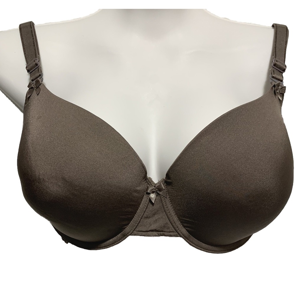 Paramour Marvelous Side Smoothing T-Shirt Bra 38DDD Brown Convertible Lace Trim